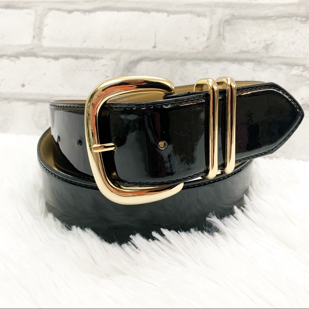 J. Crew • Black & Gold Patent Belt Size Large